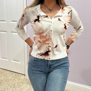 Floral White House Black Market Cardigan